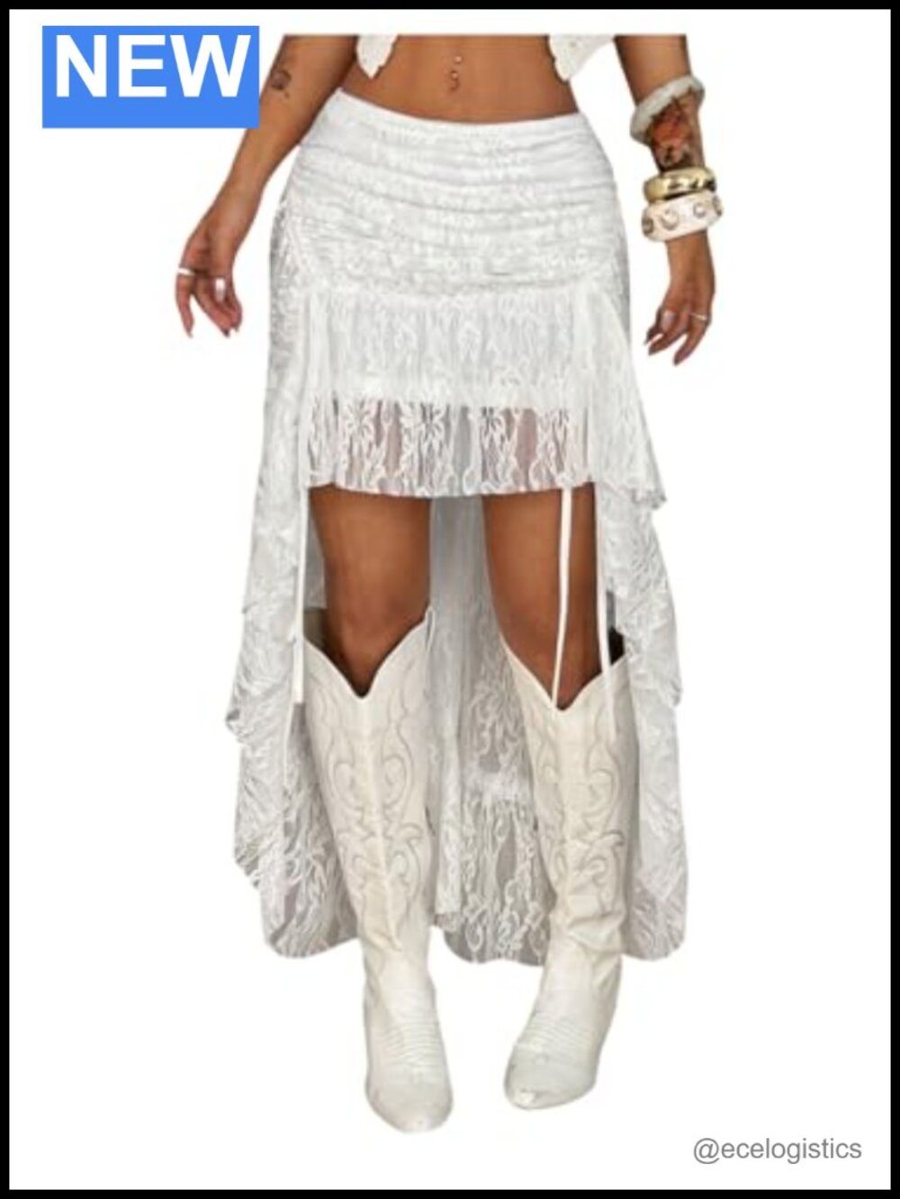 Y2K Floral Lace Sheer Cowgirl Western Ruffle Maxi Skirt